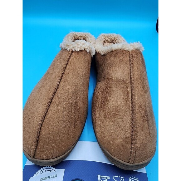 NEW Wembley Men's Large 9.5-10.5 Slip On Fuax Fur suede Clog Slippers Brown - Picture 3 of 6